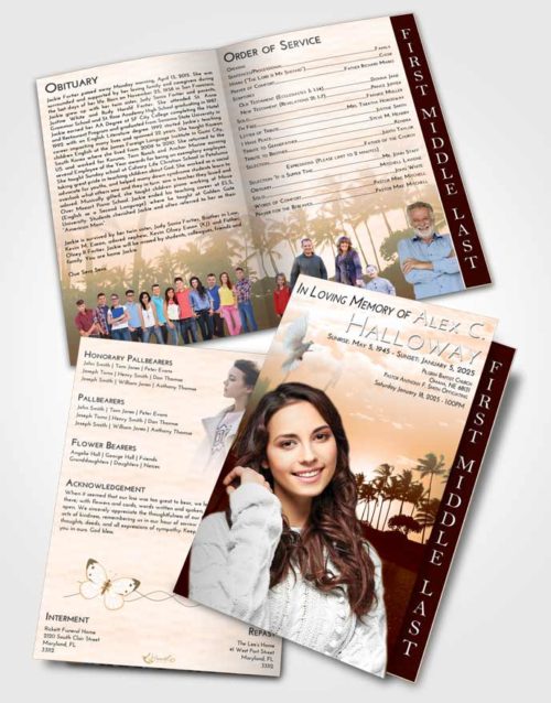2 Page Graduated Step Fold Funeral Program Template Brochure Soft Dusk Summer Palms