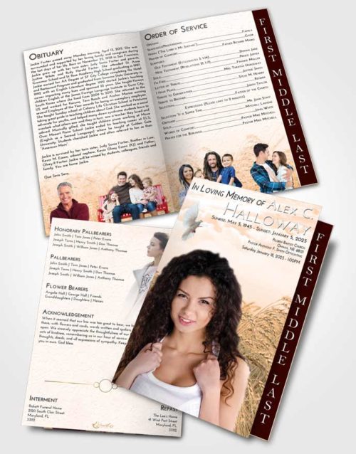 2 Page Graduated Step Fold Funeral Program Template Brochure Soft Dusk Summer Wheat