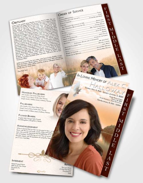 2 Page Graduated Step Fold Funeral Program Template Brochure Soft Dusk Sun Blaze