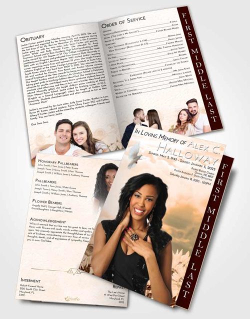 2 Page Graduated Step Fold Funeral Program Template Brochure Soft Dusk Sunflower Bliss