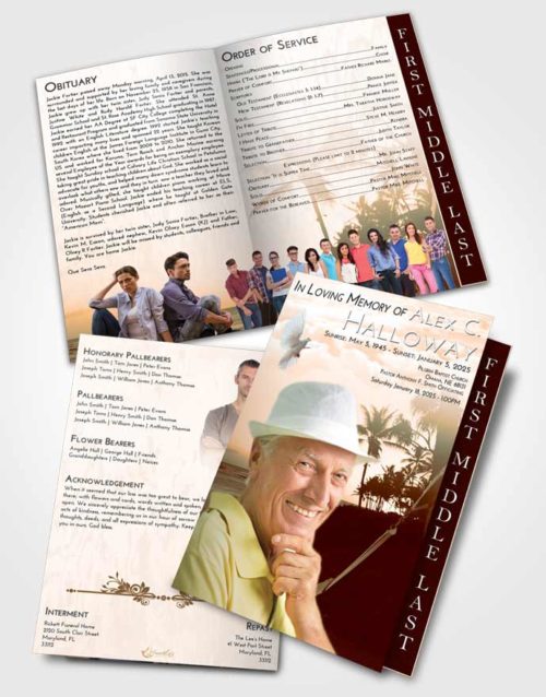 2 Page Graduated Step Fold Funeral Program Template Brochure Soft Dusk Sunset in a Hammock