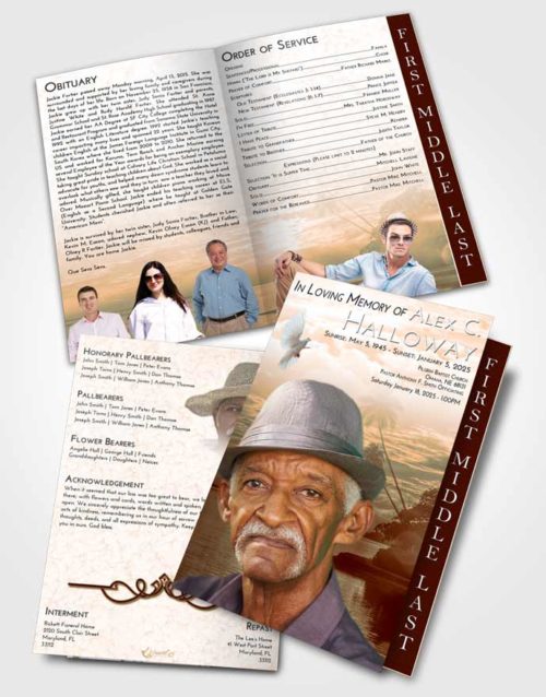 2 Page Graduated Step Fold Funeral Program Template Brochure Soft Dusk Tropical Beach