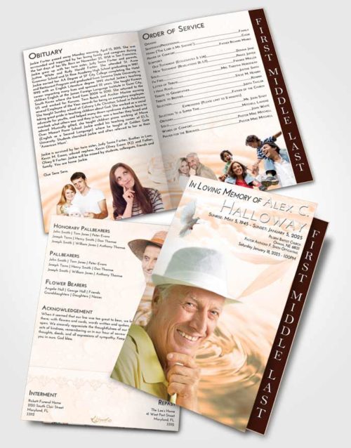 2 Page Graduated Step Fold Funeral Program Template Brochure Soft Dusk Water Droplet