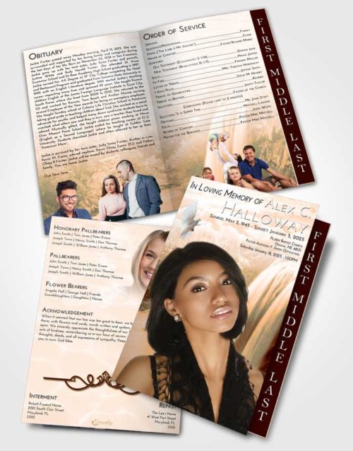 2 Page Graduated Step Fold Funeral Program Template Brochure Soft Dusk Waterfall Serenity