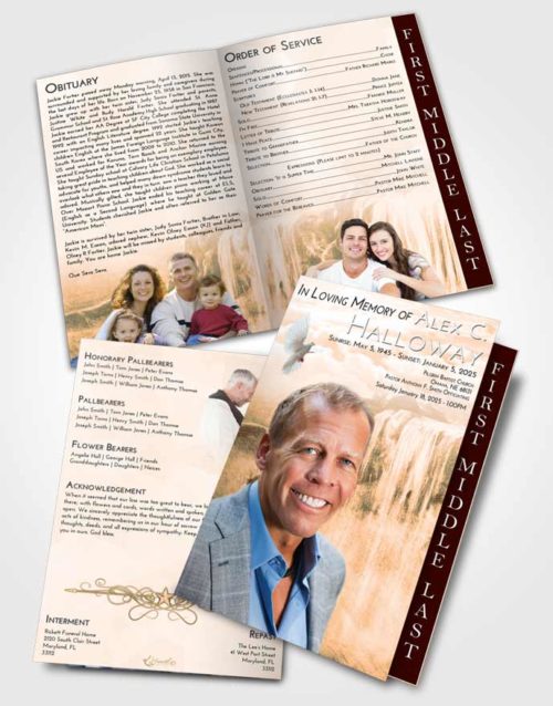 2 Page Graduated Step Fold Funeral Program Template Brochure Soft Dusk Waterfall Tranquility