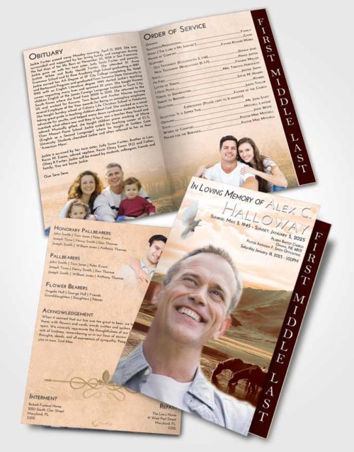 2 Page Graduated Step Fold Funeral Program Template Brochure Soft Dusk Watering Hole