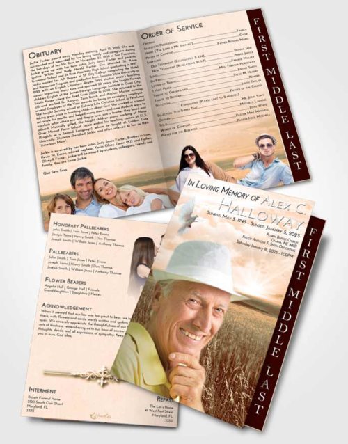 2 Page Graduated Step Fold Funeral Program Template Brochure Soft Dusk Wheat Fields