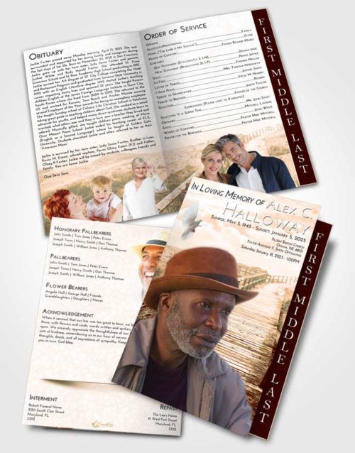 2 Page Graduated Step Fold Funeral Program Template Brochure Soft Dusk Wooden Walk