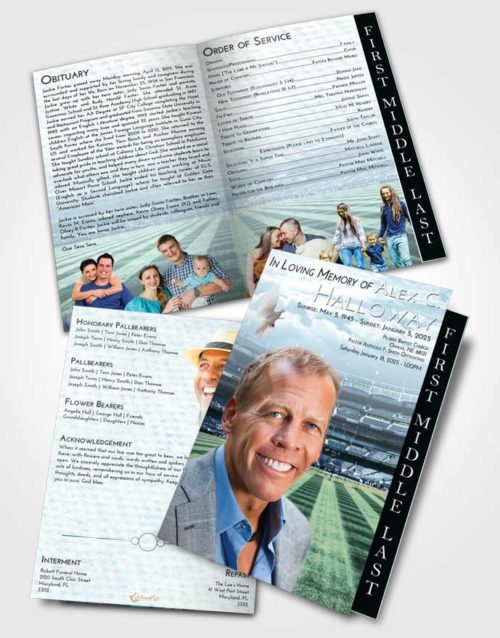 2 Page Graduated Step Fold Funeral Program Template Brochure Soft Emerald Love Baseball Serenity