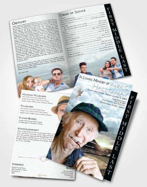 2 Page Graduated Step Fold Funeral Program Template Brochure Soft Emerald Love Baseball Stadium