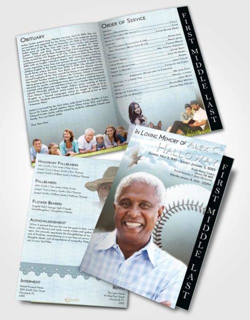 2 Page Graduated Step Fold Funeral Program Template Brochure Soft Emerald Love Baseball Victory