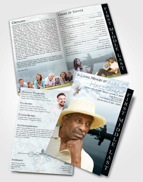 2 Page Graduated Step Fold Funeral Program Template Brochure Soft Emerald Love Fish in the Water