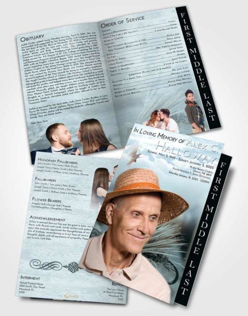 2 Page Graduated Step Fold Funeral Program Template Brochure Soft Emerald Love Fishing Serenity