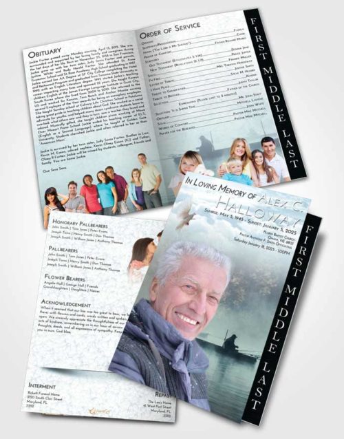 2 Page Graduated Step Fold Funeral Program Template Brochure Soft Emerald Love Fishing Tranquility