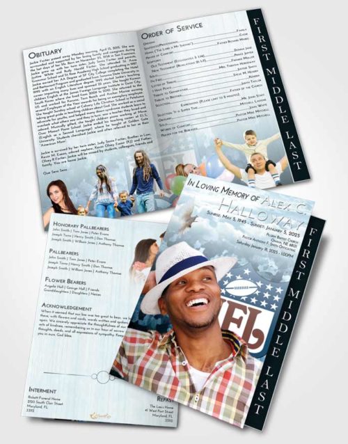 2 Page Graduated Step Fold Funeral Program Template Brochure Soft Emerald Love NFL Star