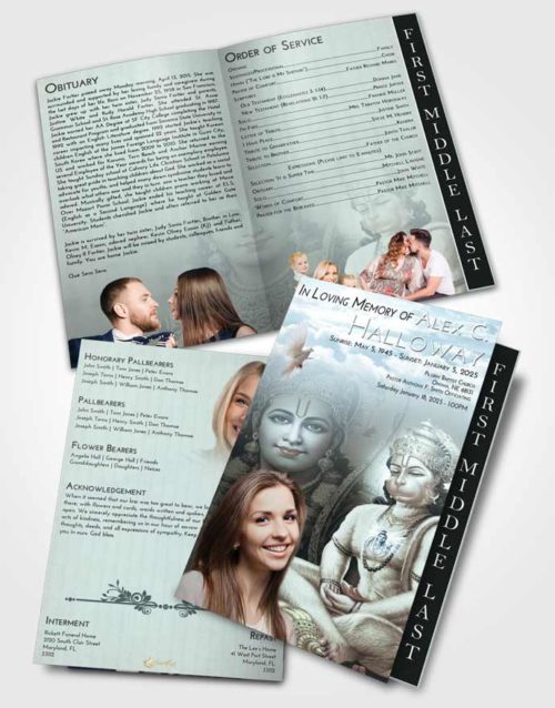 2 Page Graduated Step Fold Funeral Program Template Brochure Soft Emerald Love Ram Bhakth Hanuman