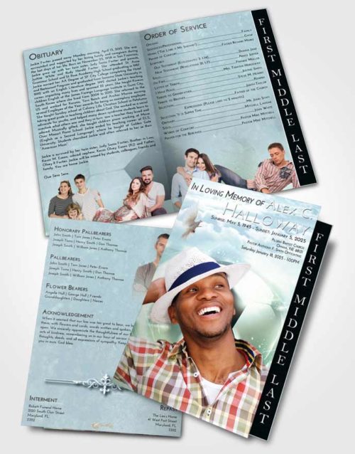 2 Page Graduated Step Fold Funeral Program Template Brochure Soft Emerald Love Soccer Destiny