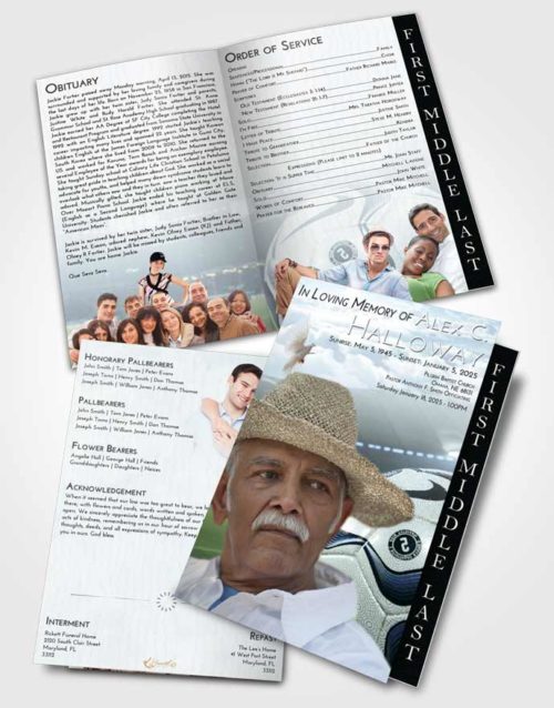 2 Page Graduated Step Fold Funeral Program Template Brochure Soft Emerald Love Soccer Life