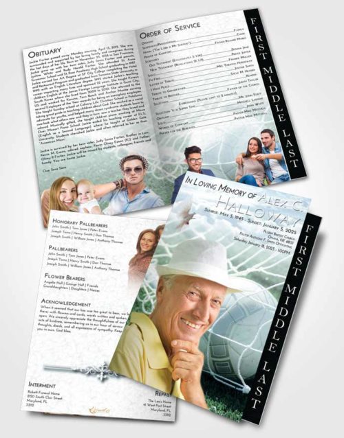2 Page Graduated Step Fold Funeral Program Template Brochure Soft Emerald Love Soccer Pride