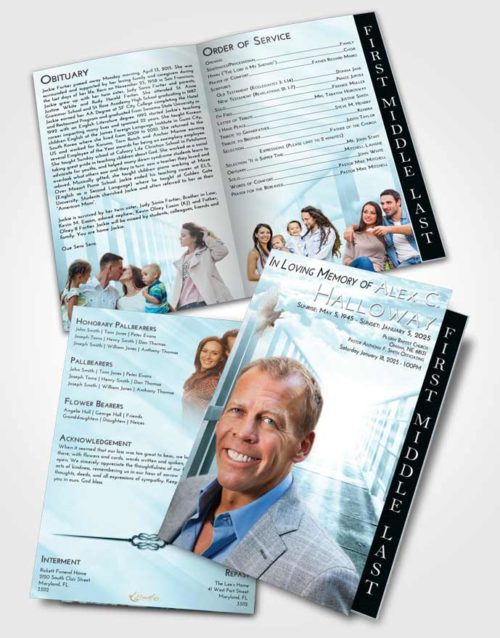 2 Page Graduated Step Fold Funeral Program Template Brochure Soft Emerald Love Stairway to Faith