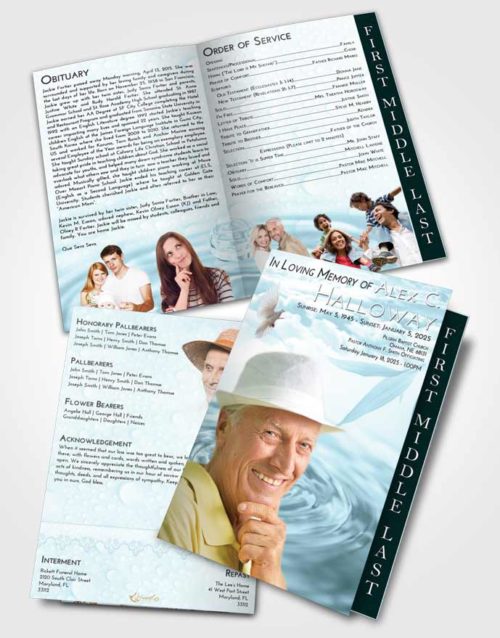 2 Page Graduated Step Fold Funeral Program Template Brochure Soft Emerald Love Water Droplet