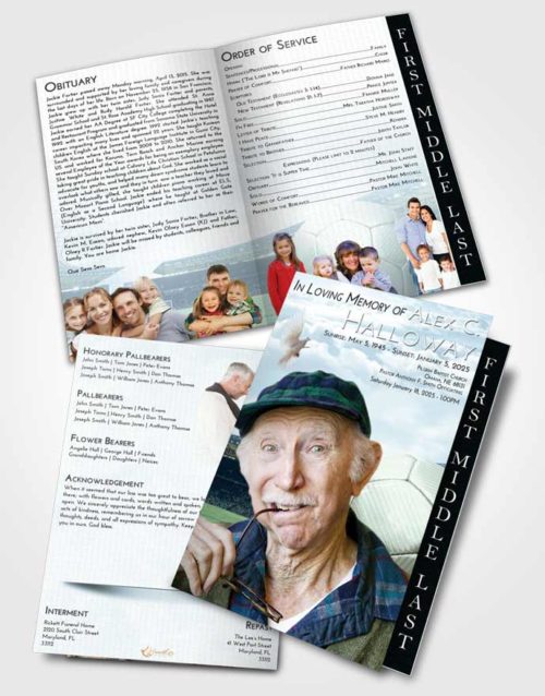 2 Page Graduated Step Fold Funeral Program Template Brochure Soft Emerald Soccer Love
