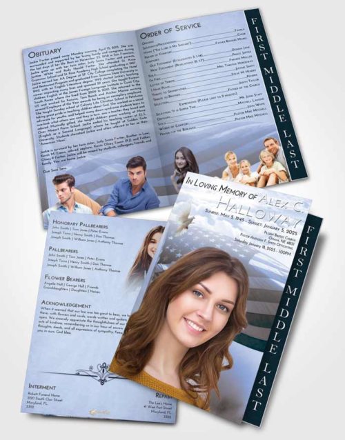 2 Page Graduated Step Fold Funeral Program Template Brochure Splendid American Honor