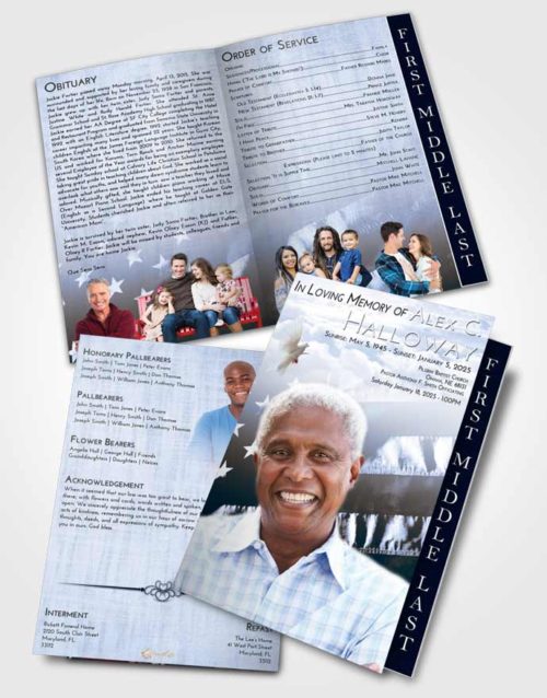 2 Page Graduated Step Fold Funeral Program Template Brochure Splendid American Veteran