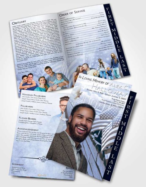 2 Page Graduated Step Fold Funeral Program Template Brochure Splendid American Victory