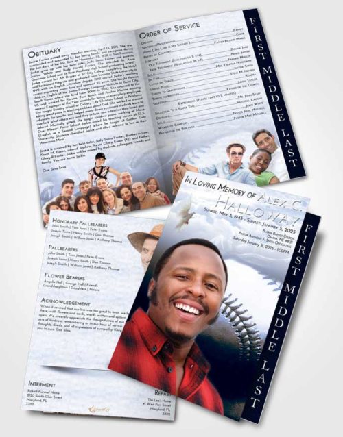 2 Page Graduated Step Fold Funeral Program Template Brochure Splendid Baseball Life