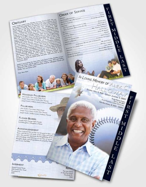 2 Page Graduated Step Fold Funeral Program Template Brochure Splendid Baseball Victory