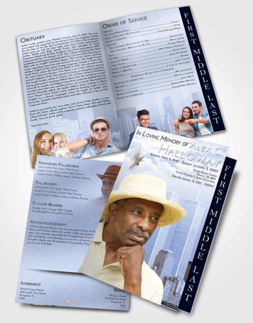 2 Page Graduated Step Fold Funeral Program Template Brochure Splendid Cityscape