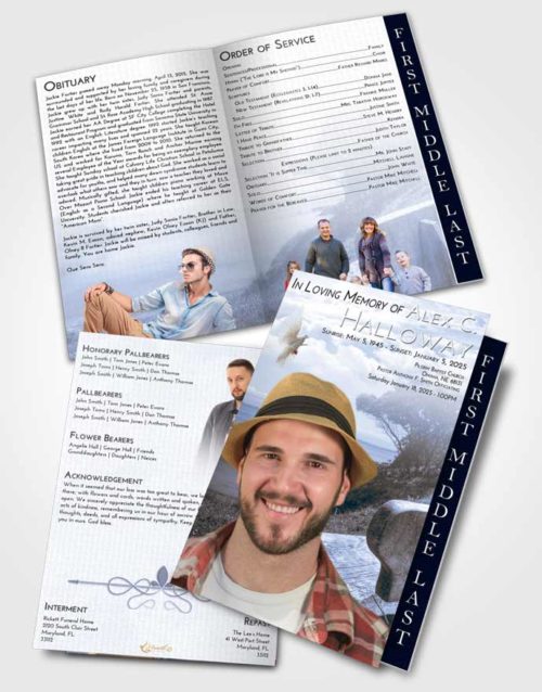 2 Page Graduated Step Fold Funeral Program Template Brochure Splendid Coastal Gaze