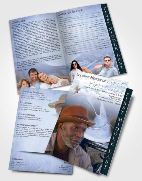 2 Page Graduated Step Fold Funeral Program Template Brochure Splendid Cowboy Serenity