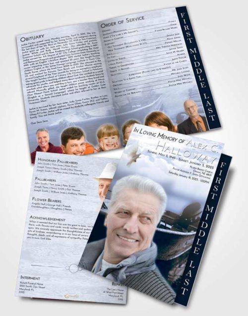 2 Page Graduated Step Fold Funeral Program Template Brochure Splendid Fishing Life