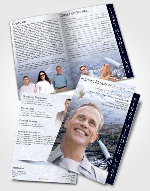 2 Page Graduated Step Fold Funeral Program Template Brochure Splendid Fishing on the Rocks