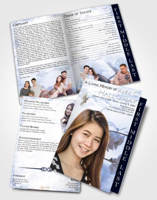 2 Page Graduated Step Fold Funeral Program Template Brochure Splendid Floral Blossoms