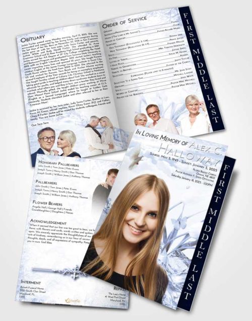 2 Page Graduated Step Fold Funeral Program Template Brochure Splendid Floral Wave