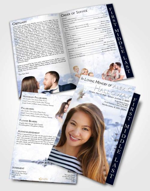 2 Page Graduated Step Fold Funeral Program Template Brochure Splendid Floral Whispers