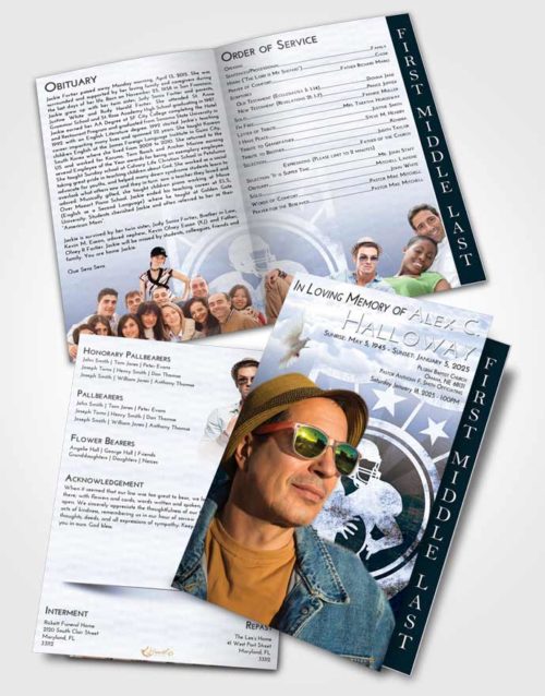2 Page Graduated Step Fold Funeral Program Template Brochure Splendid Football Surprise