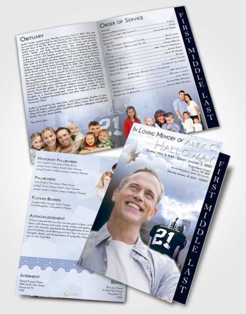 2 Page Graduated Step Fold Funeral Program Template Brochure Splendid Football Victory