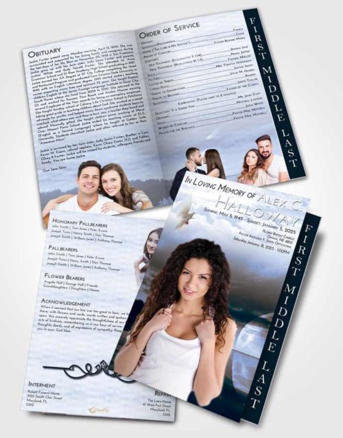 2 Page Graduated Step Fold Funeral Program Template Brochure Splendid Illuminated Evening