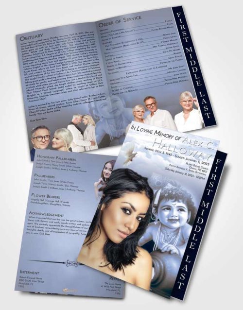 2 Page Graduated Step Fold Funeral Program Template Brochure Splendid Lord Krishna Divinity