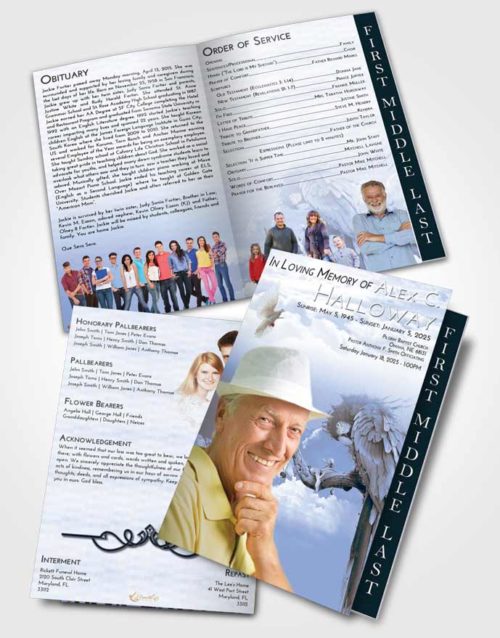 2 Page Graduated Step Fold Funeral Program Template Brochure Splendid Magical Parrot