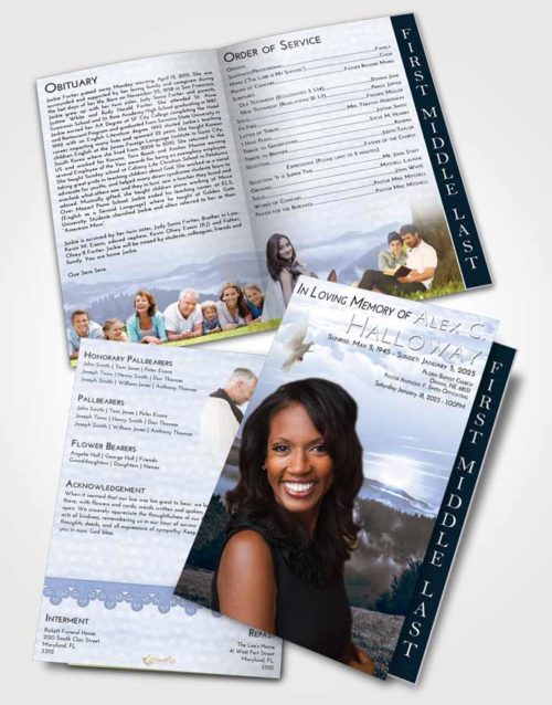 2 Page Graduated Step Fold Funeral Program Template Brochure Splendid Misty Forest