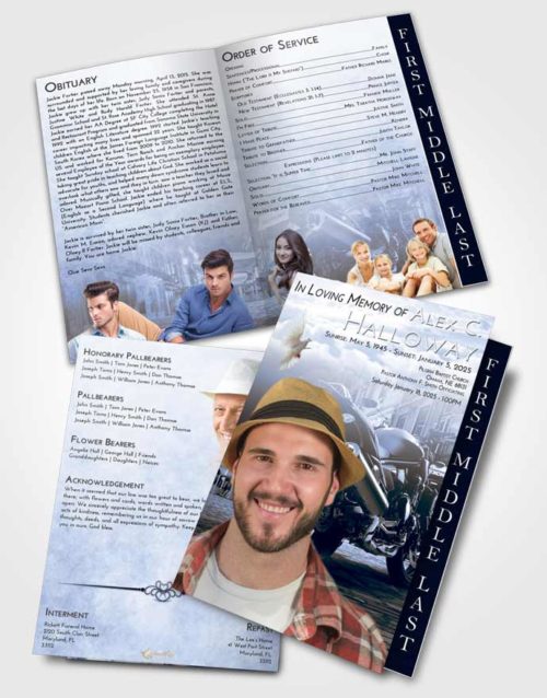 2 Page Graduated Step Fold Funeral Program Template Brochure Splendid Motorcycle Dreams