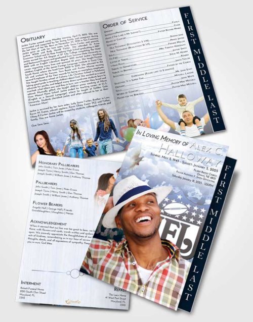2 Page Graduated Step Fold Funeral Program Template Brochure Splendid NFL Star