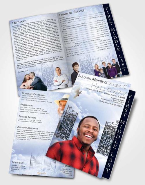 2 Page Graduated Step Fold Funeral Program Template Brochure Splendid Pearly Gates of Heaven