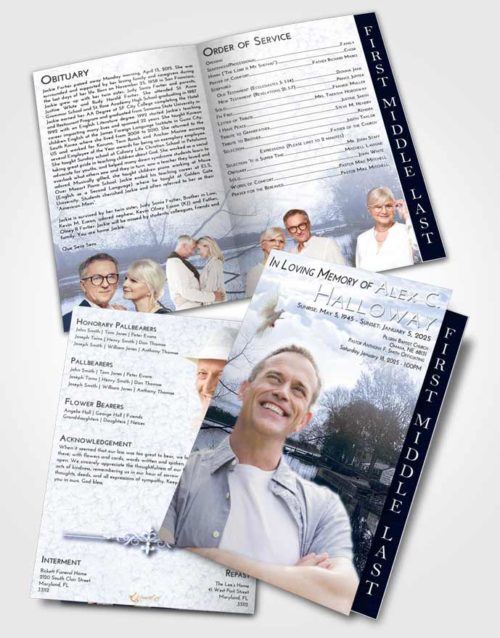 2 Page Graduated Step Fold Funeral Program Template Brochure Splendid River Reflection