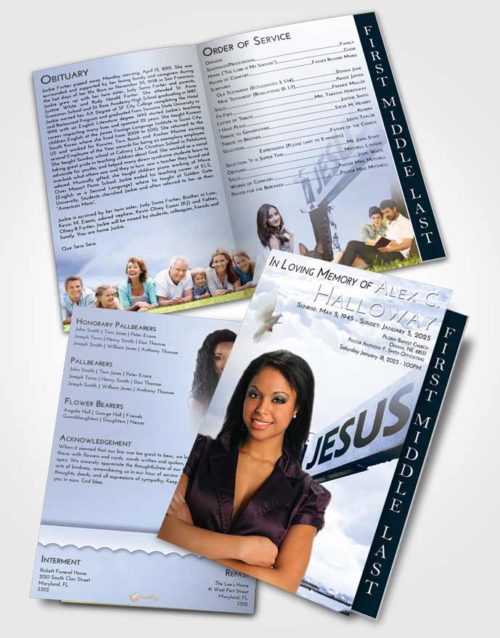 2 Page Graduated Step Fold Funeral Program Template Brochure Splendid Road to Jesus